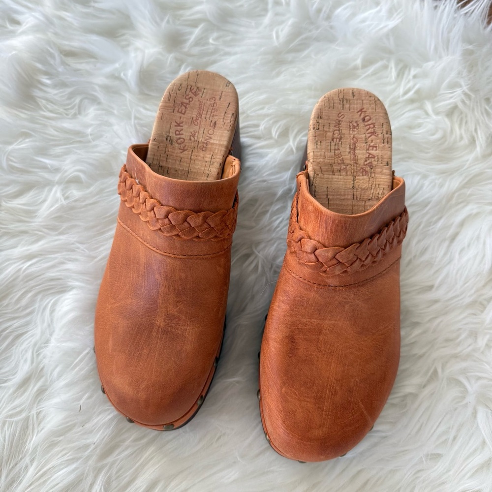 Kork Ease | Women’s TILLY Clog Orange Brown Leather Slip On Studded Clogs Mules - Picture 3 of 9